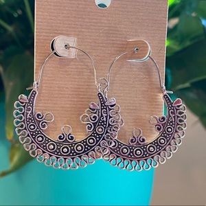 Boho Style Hoop Silver Tone Earrings